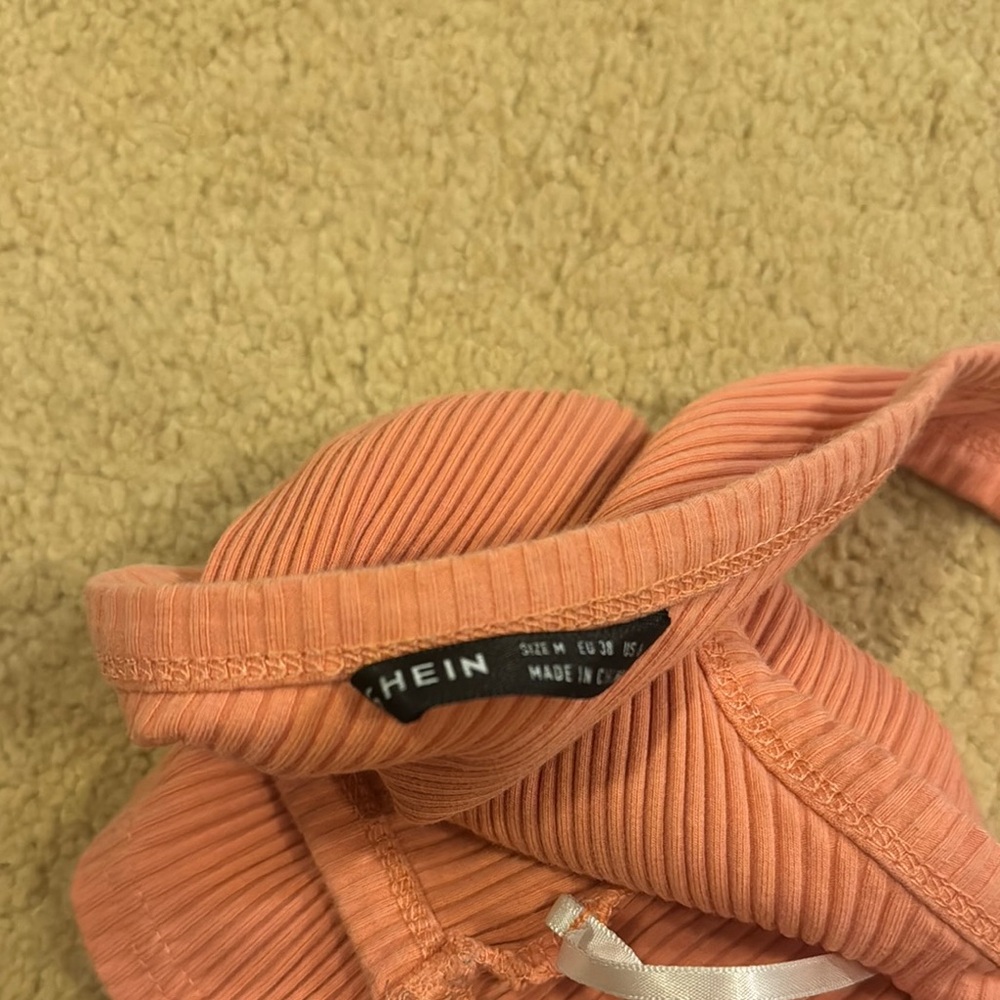 One-Shoulder Ribbed Coral Top - Picture 2 of 3